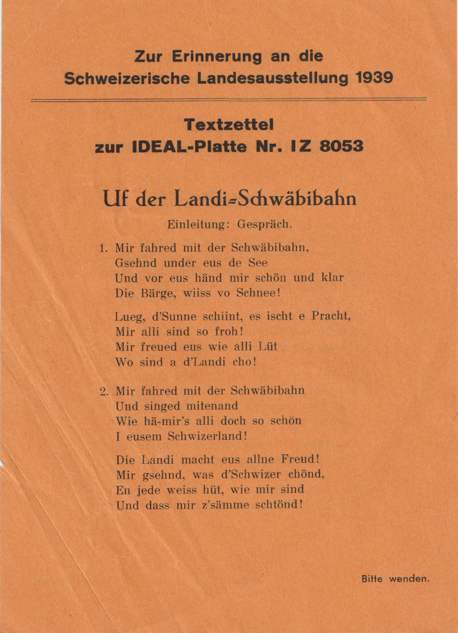 Uf der Landi-Schwäbibahn Text